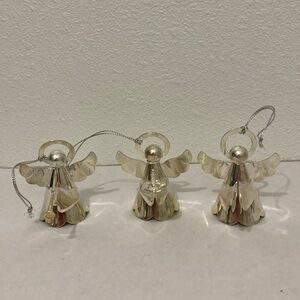 Angel Silver Tone Ornament Metal Christmas Musician Trumpet Cymbals Candle Lot 3